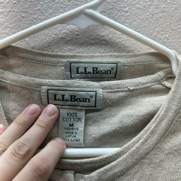 L.L. Bean Cardigan Knit Top 2 Piece Set Sweater Size M Tan Granny 100% Cotton - Picture 3 of 5